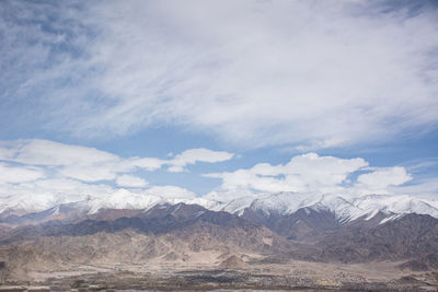 Scenic view of snowcapped mountains against sky