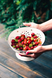 Midsection of person holding strawberry