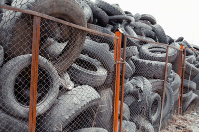 Old car tires in a landfill