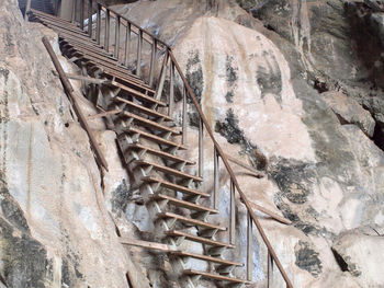 High angle view of steps on rock