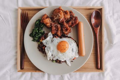 High angle view of food in plate on table