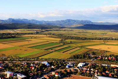 High angle view of farms