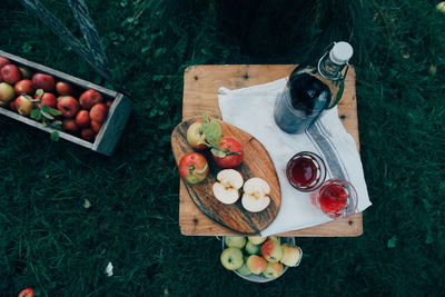 High angle view of breakfast on table