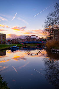 Scenic view of river against sky during sunset