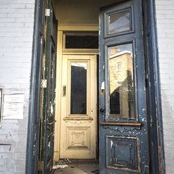 Closed door of building
