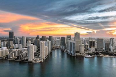 Panoramic view of buildings against sky during sunset