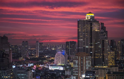 High rise buildings in the evening sky in bangkok
