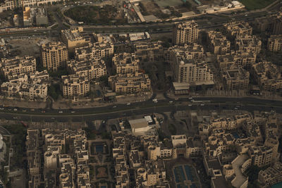 High angle view of city buildings