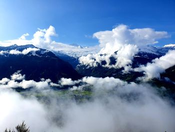 Scenic view of snowcapped mountains against sky