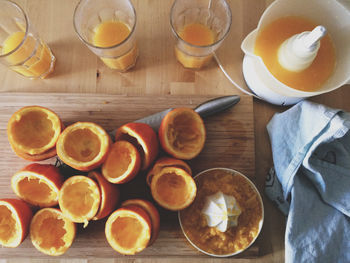 High angle view of breakfast on table