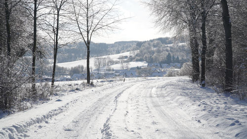 Scenic view of snowcapped mountains during winter