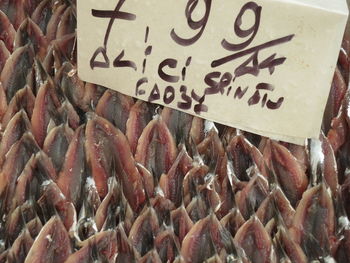 Close-up of text in market