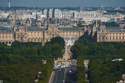 High angle view of buildings in city