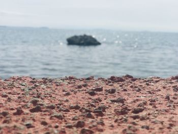 Rocks on beach against sky