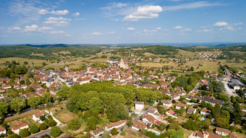 High angle view of townscape against sky