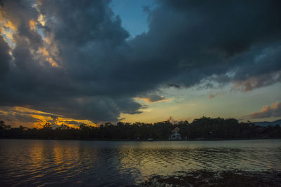 Scenic view of lake against sky during sunset