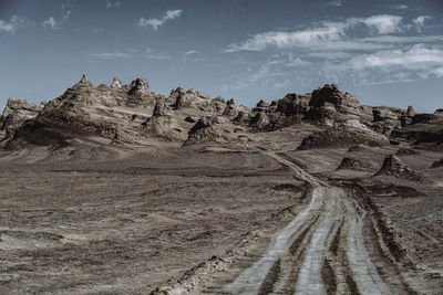 Panoramic view of arid landscape against sky