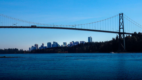 View of suspension bridge over river