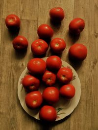 High angle view of tomatoes on table