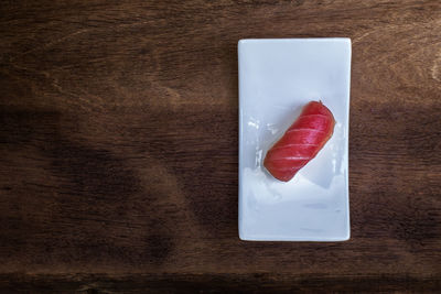 Directly above shot of dessert in plate on table