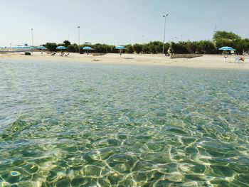 Scenic view of beach against clear sky