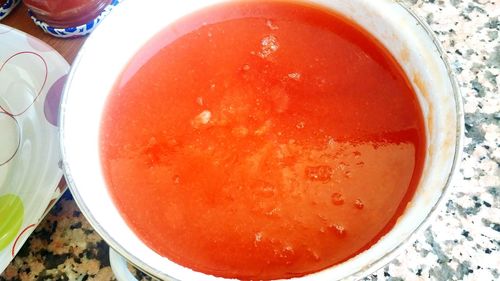 High angle view of drink on table