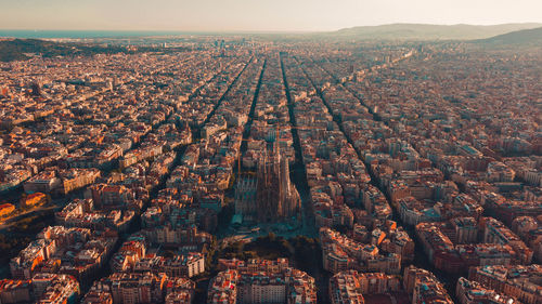 Aerial view of buildings in town