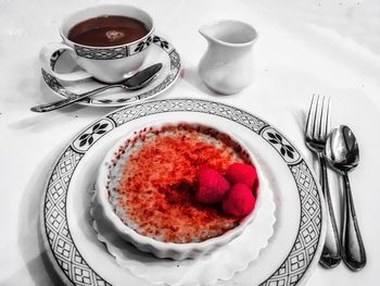 High angle view of dessert in plate on table