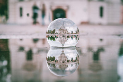 Close-up of crystal ball on water