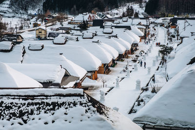 High angle view of snow covered trees