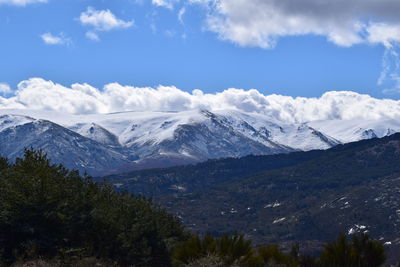 Scenic view of snowcapped mountains against sky