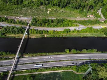 High angle view of road amidst field