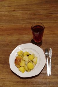 High angle view of food in plate on table