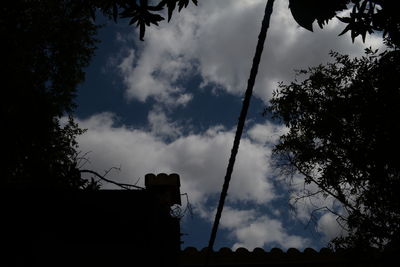 Low angle view of silhouette trees against sky