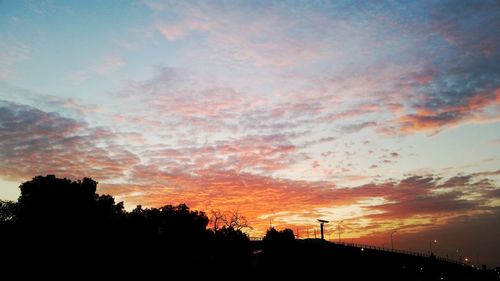 Low angle view of silhouette trees against sky at sunset