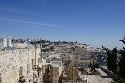 Panoramic view of buildings in jerusalem against clear sky