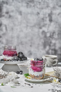 High angle view of breakfast served on table