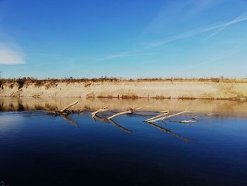 Scenic view of river against clear blue sky