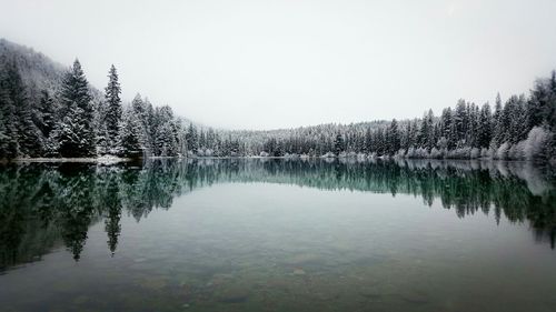 Scenic view of calm lake against clear sky