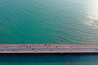 Aerial view of bridge over seascape