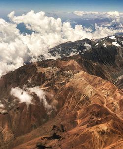 Scenic view of land and mountains against sky