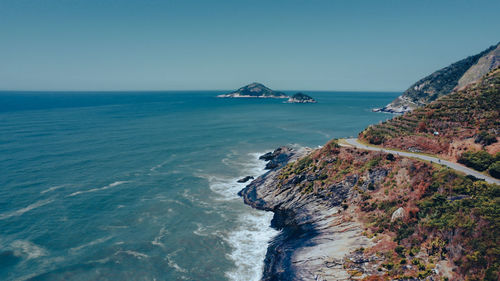 Scenic view of sea against clear sky