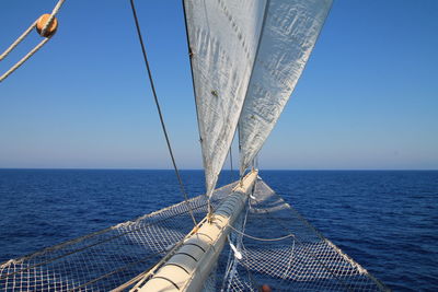 Cropped close-up of sailboat against sea