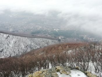 Scenic view of landscape against sky during winter