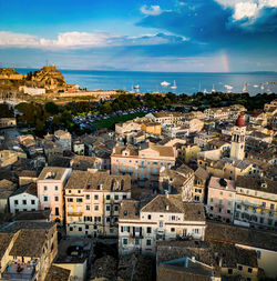 Aerial view of old town of corfu, greece