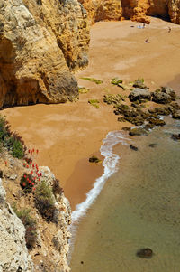 High angle view of rocks on beach