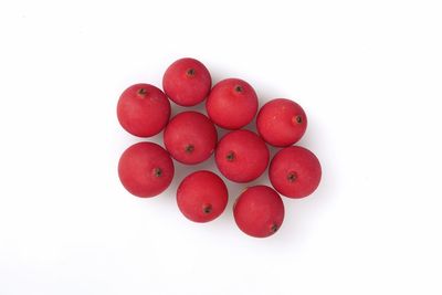 High angle view of cherries against white background