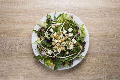 High angle view of vegetables in bowl on table