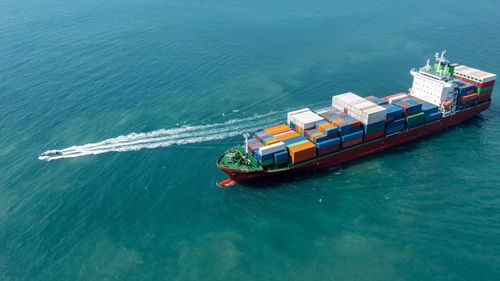 High angle view of ship in sea