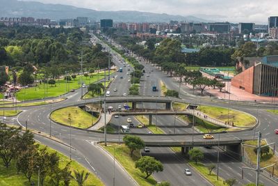 High angle view of cars on street in city